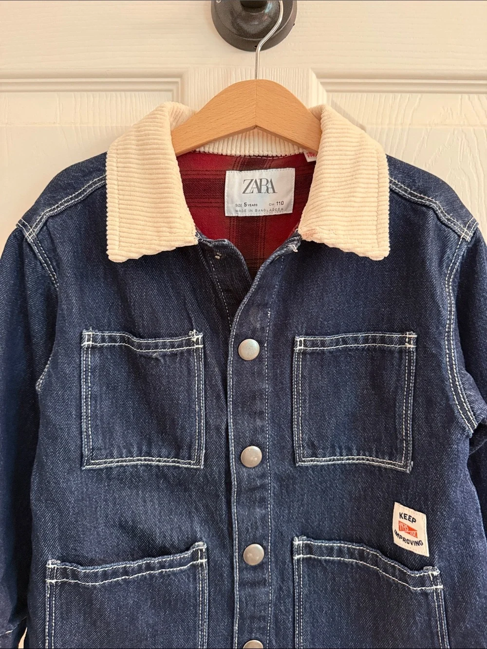Zara Kids Navy Denim Jacket with Cream Corduroy Collar